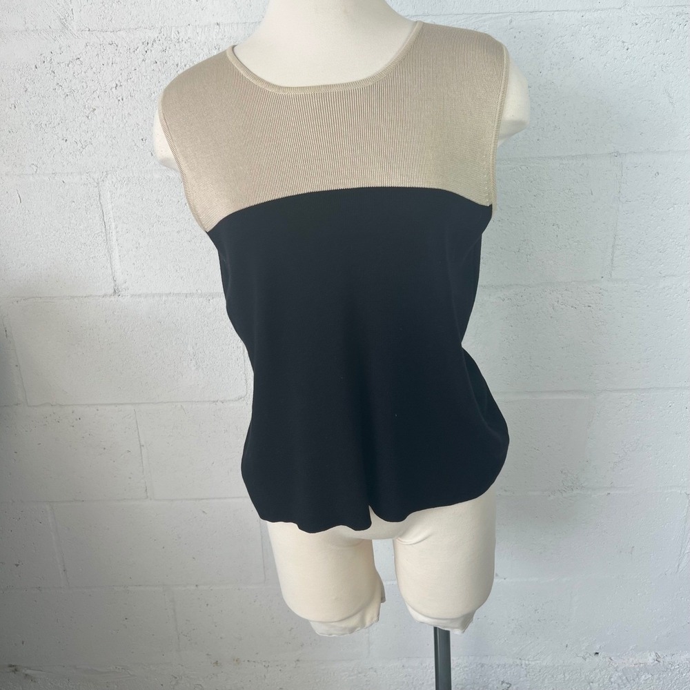 Belford Womens Sleeveless Knit Top 100% Silk Colorblock Tan Black Size M